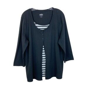 Chic Comfort Collection Women's Layered Look 1 Piece Top Size L Black Gray Knit